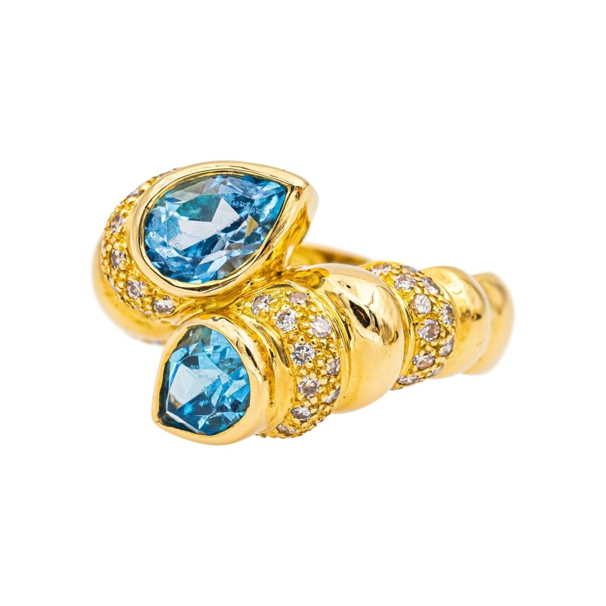 Bague Toi & Moi en or jaune, topazes et diamants - Castafiore