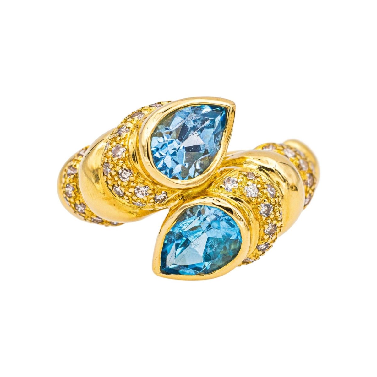Bague Toi & Moi en or jaune, topazes et diamants - Castafiore