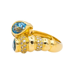Bague Toi & Moi en or jaune, topazes et diamants - Castafiore