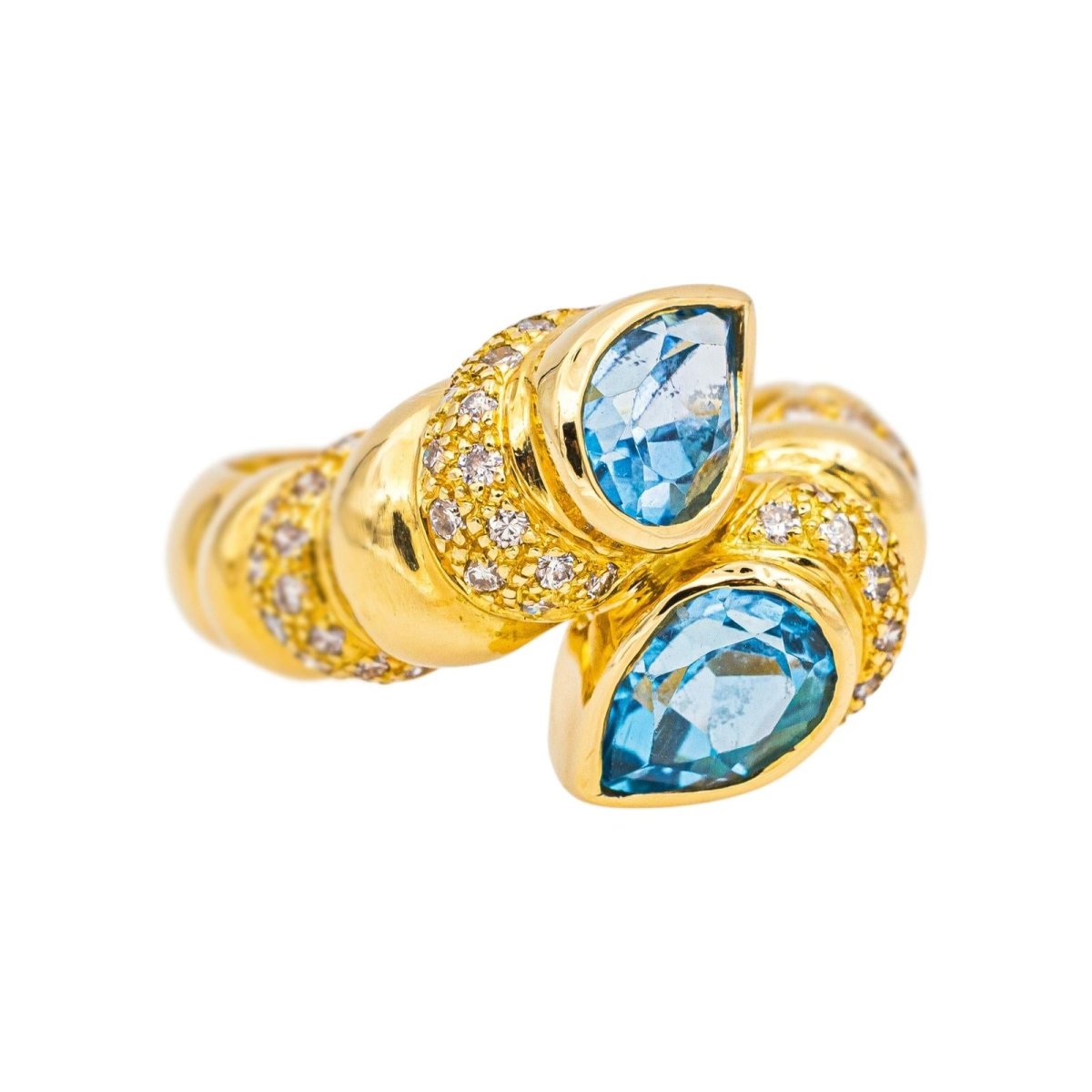 Bague Toi & Moi en or jaune, topazes et diamants - Castafiore