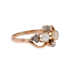 Bague Toi & Moi en or rose, perles et diamants - Castafiore