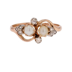 Bague Toi & Moi en or rose, perles et diamants - Castafiore