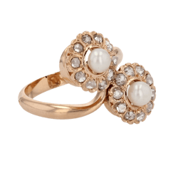 Bague Toi & Moi en or rose, perles et diamants - Castafiore
