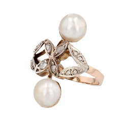Bague Toi & Moi en or rose, perles et diamants - Castafiore
