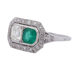 Bague Toi & Moi en platine, émeraude et diamants - Castafiore