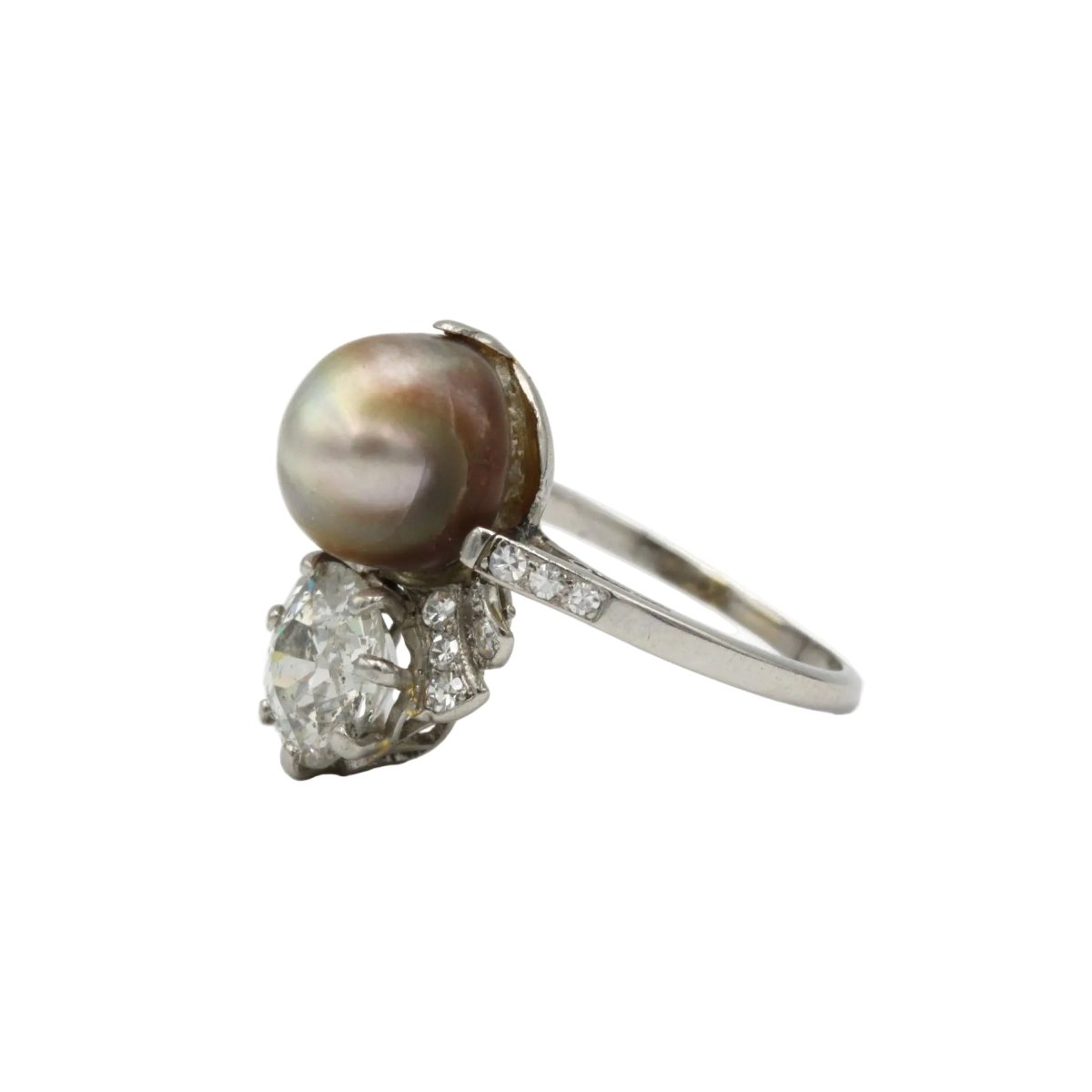 Bague Toi & Moi en platine, perle et diamants - Castafiore