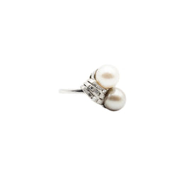 Bague Toi & Moi en platine, perles et diamants
