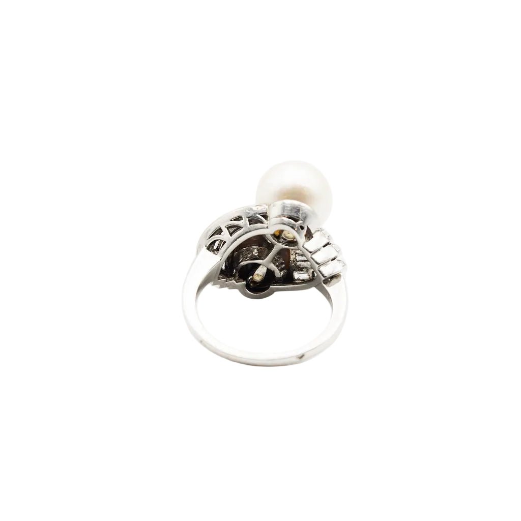 Bague Toi & Moi en platine, perles et diamants