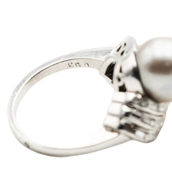 Bague Toi & Moi en platine, perles et diamants