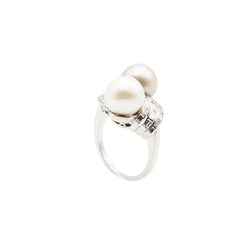 Bague Toi & Moi en platine, perles et diamants - Castafiore