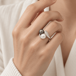 Bague Toi & Moi en platine, perles et diamants - Castafiore