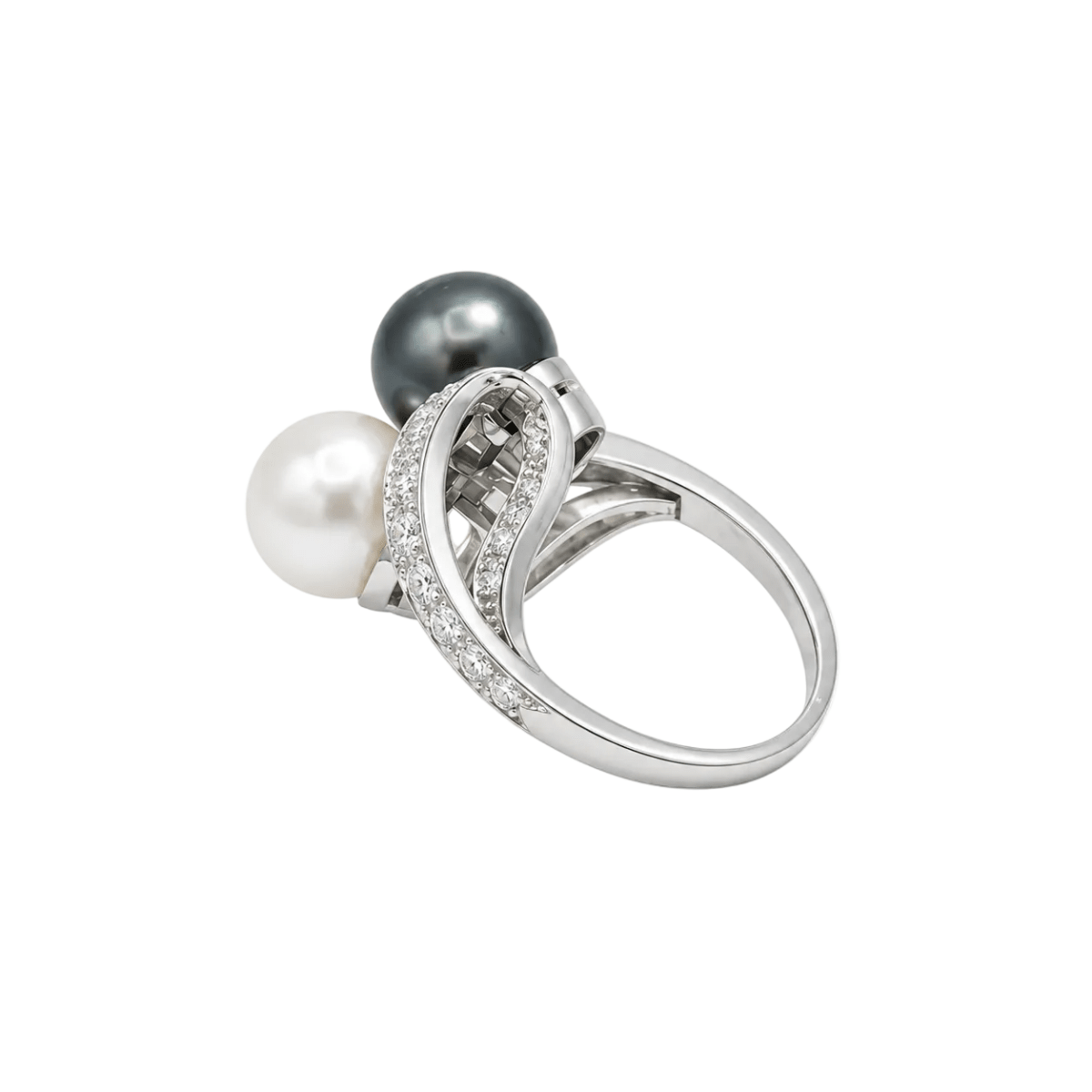 Bague Toi & Moi en platine, perles et diamants - Castafiore