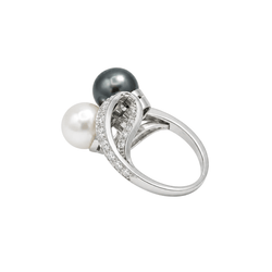 Bague Toi & Moi en platine, perles et diamants - Castafiore