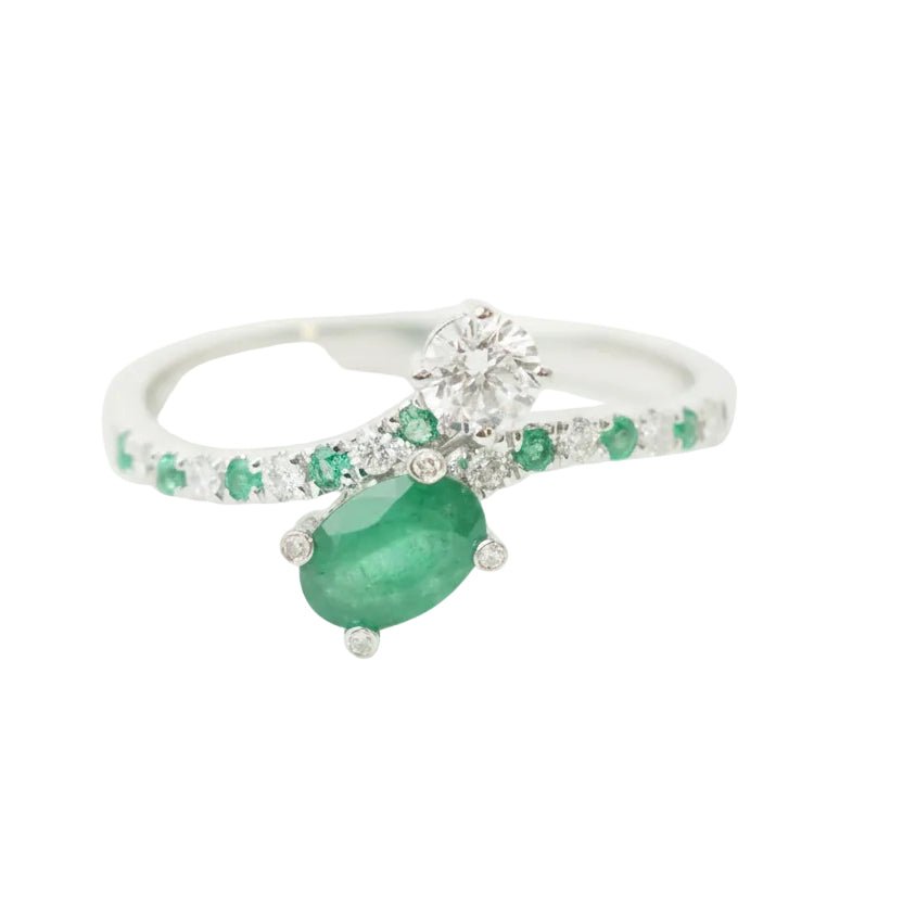 Bague Toi & Moi MAUBOUSSIN "Duo d'espérance" en or blanc, émeraudes et diamant - Castafiore