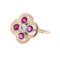 Bague trèfle rubis et diamants ancienne - Castafiore
