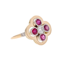 Bague trèfle rubis et diamants ancienne - Castafiore