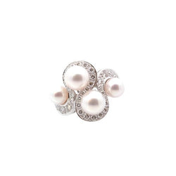 Bague Trilogie en or blanc, perle et diamant - Castafiore