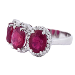 Bague Trilogie en or blanc, rubis et diamants - Castafiore