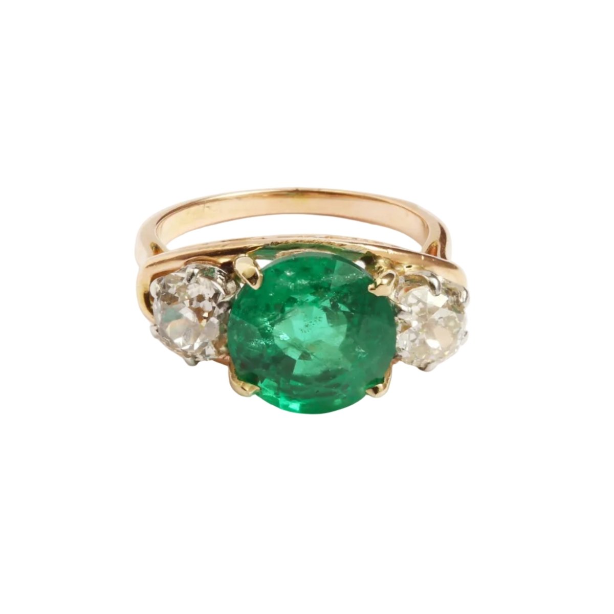 Bague Trilogie en or jaune, platine, émeraude et diamants - Castafiore