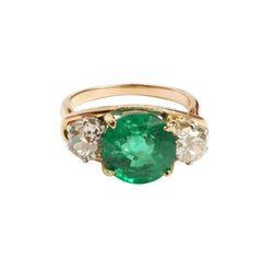 Bague Trilogie en or jaune, platine, émeraude et diamants - Castafiore