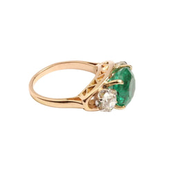 Bague Trilogie en or jaune, platine, émeraude et diamants - Castafiore