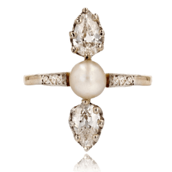 Bague Trilogie en or jaune, platine, perle et diamants - Castafiore