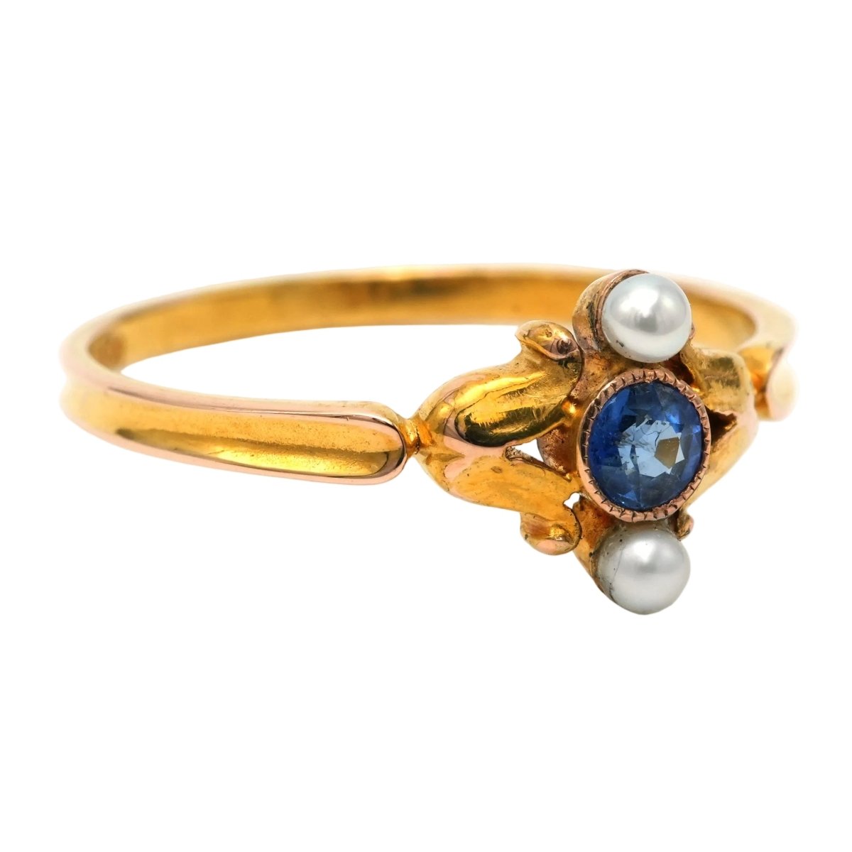 Bague Trilogie en or jaune, saphir et perles - Castafiore