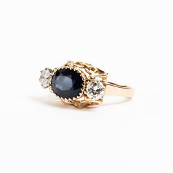 Bague Trilogie en or rose, saphir et diamants - Castafiore