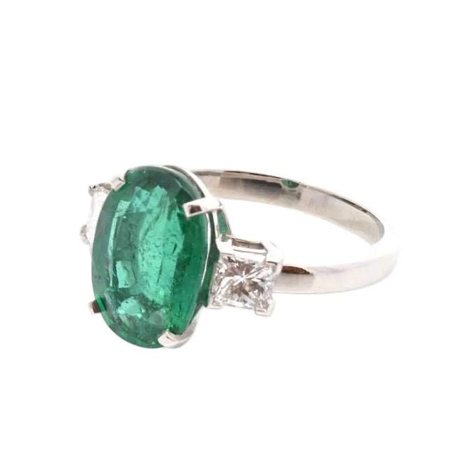 Bague Trilogie en platine, émeraude et diamants - Castafiore