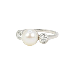 Bague trilogie platine perle diamants - Castafiore