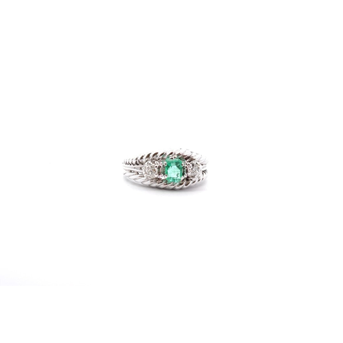 Bague vintage 1950 émeraude et diamants - Castafiore