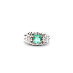 Bague vintage 1950 émeraude et diamants - Castafiore