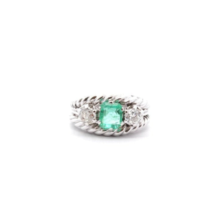 Bague vintage 1950 émeraude et diamants - Castafiore