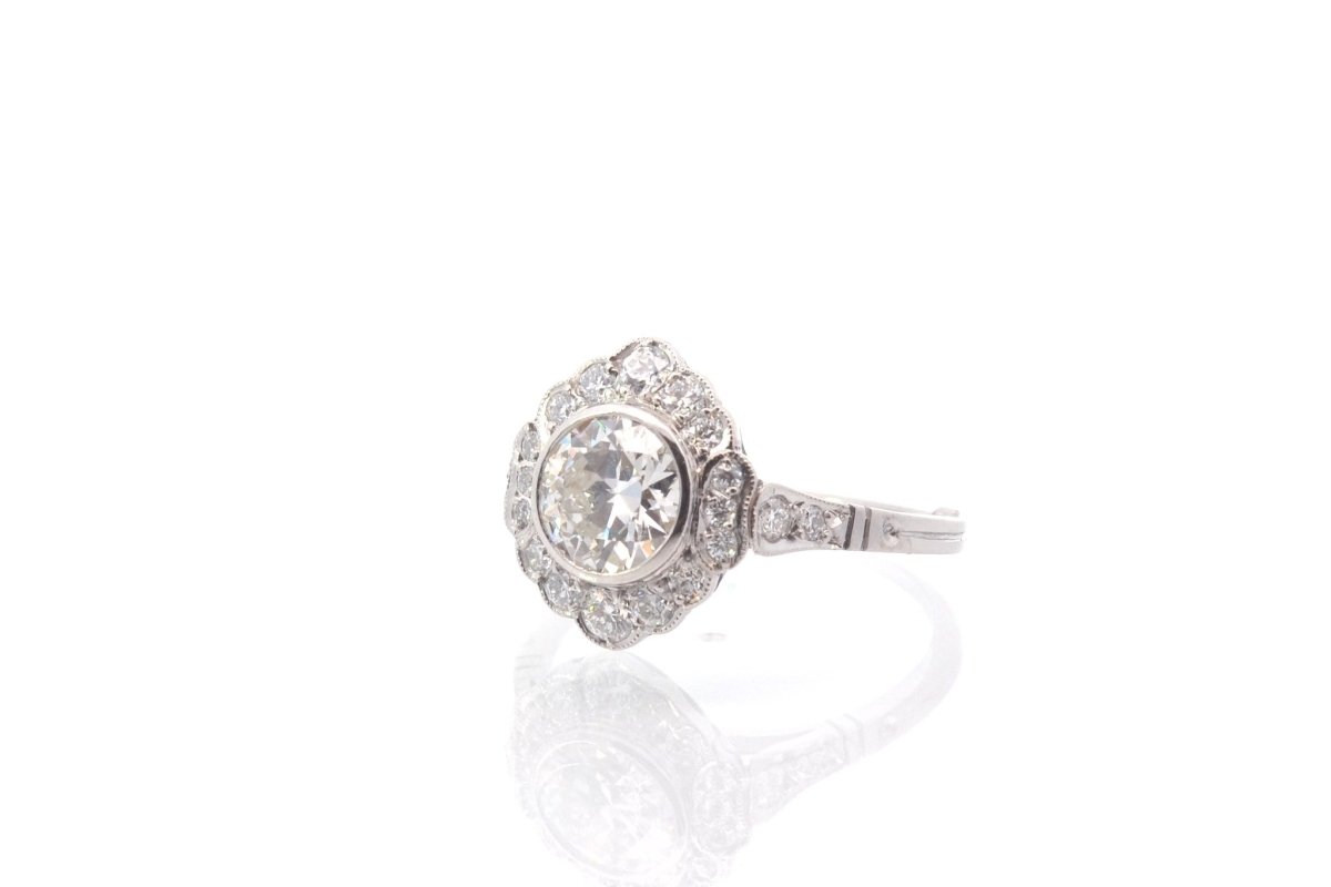 Bague vintage diamant 1,06 cts J/SI2 en platine - Castafiore