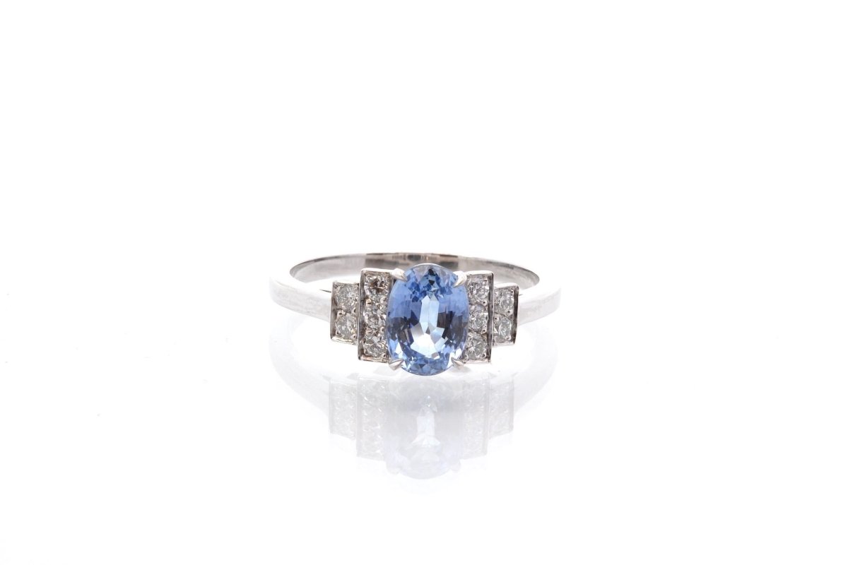 Bague vintage saphir et diamants en platine - Castafiore