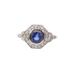 Bague vintage saphir et diamants en platine - Castafiore