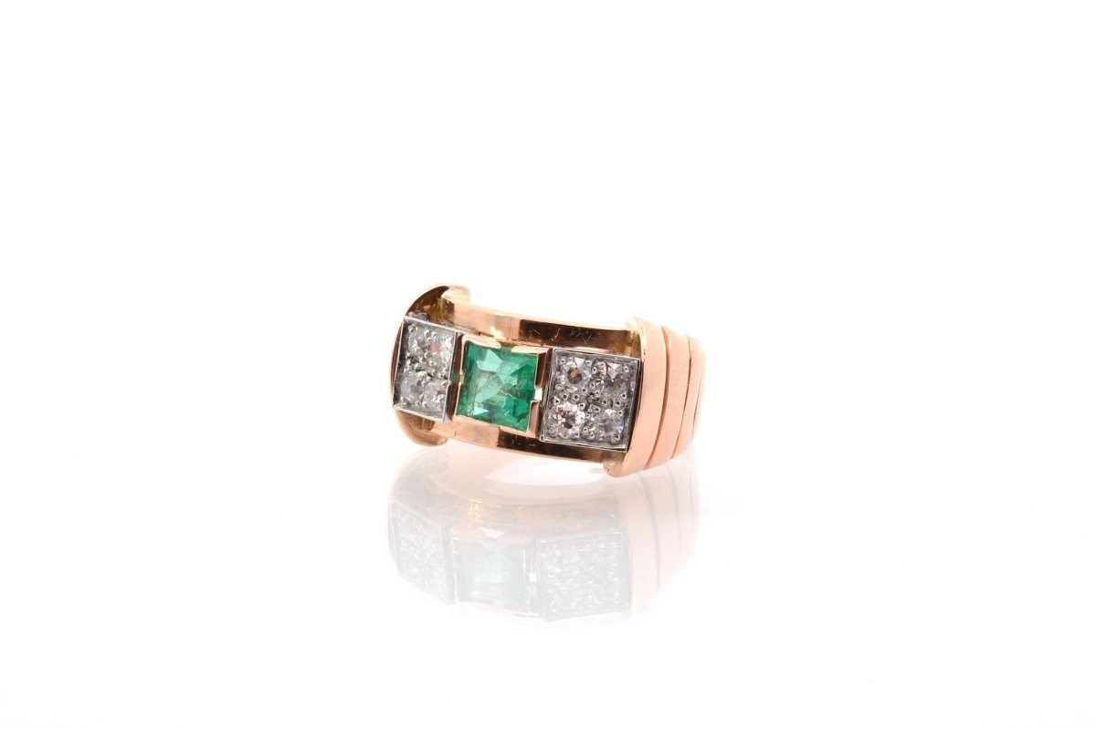 Bague vintage tank émeraude et diamants - Castafiore