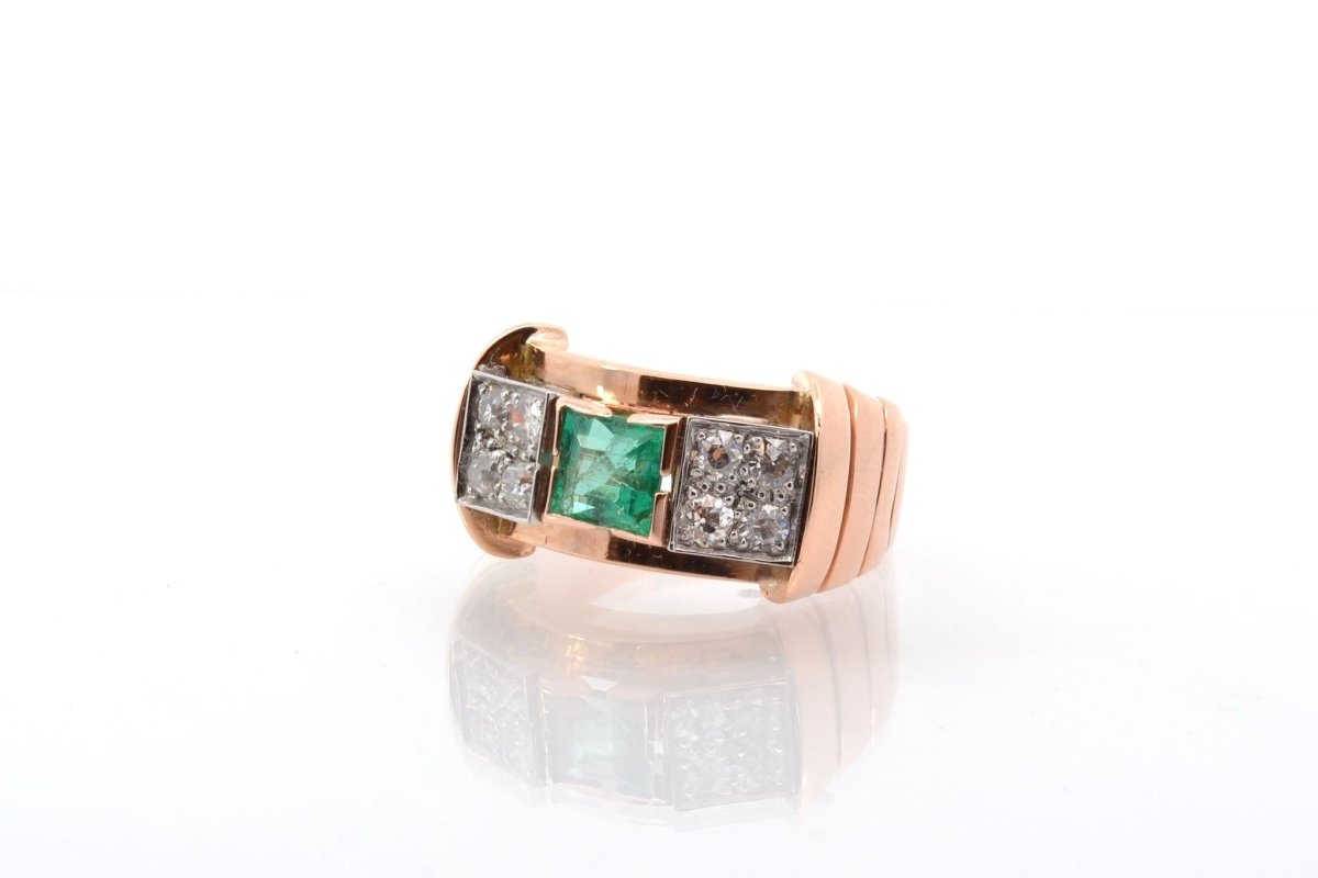 Bague vintage tank émeraude et diamants - Castafiore