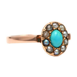 Bague Entourage en or jaune, perles et turquoise