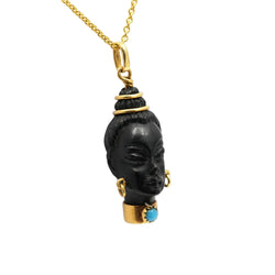 Pendentif en or jaune, ébène et turquoise