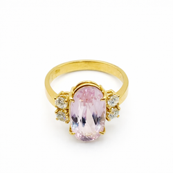Bague Trilogie en or jaune, kunzite et diamants