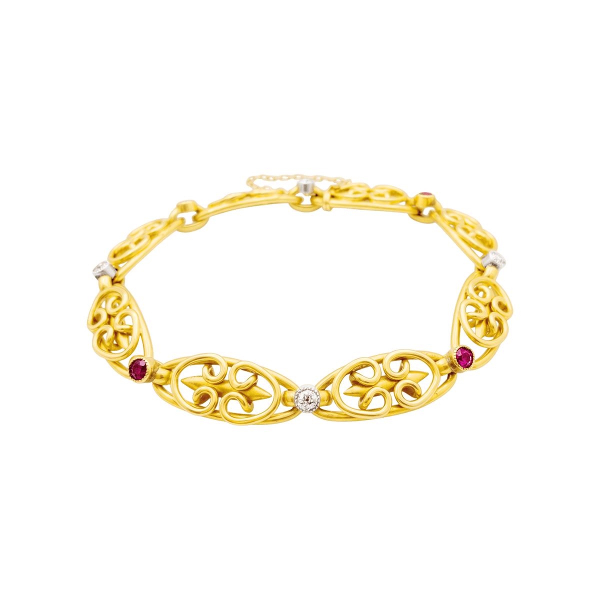 Bracelet Maille en or jaune, platine, rubis et diamants