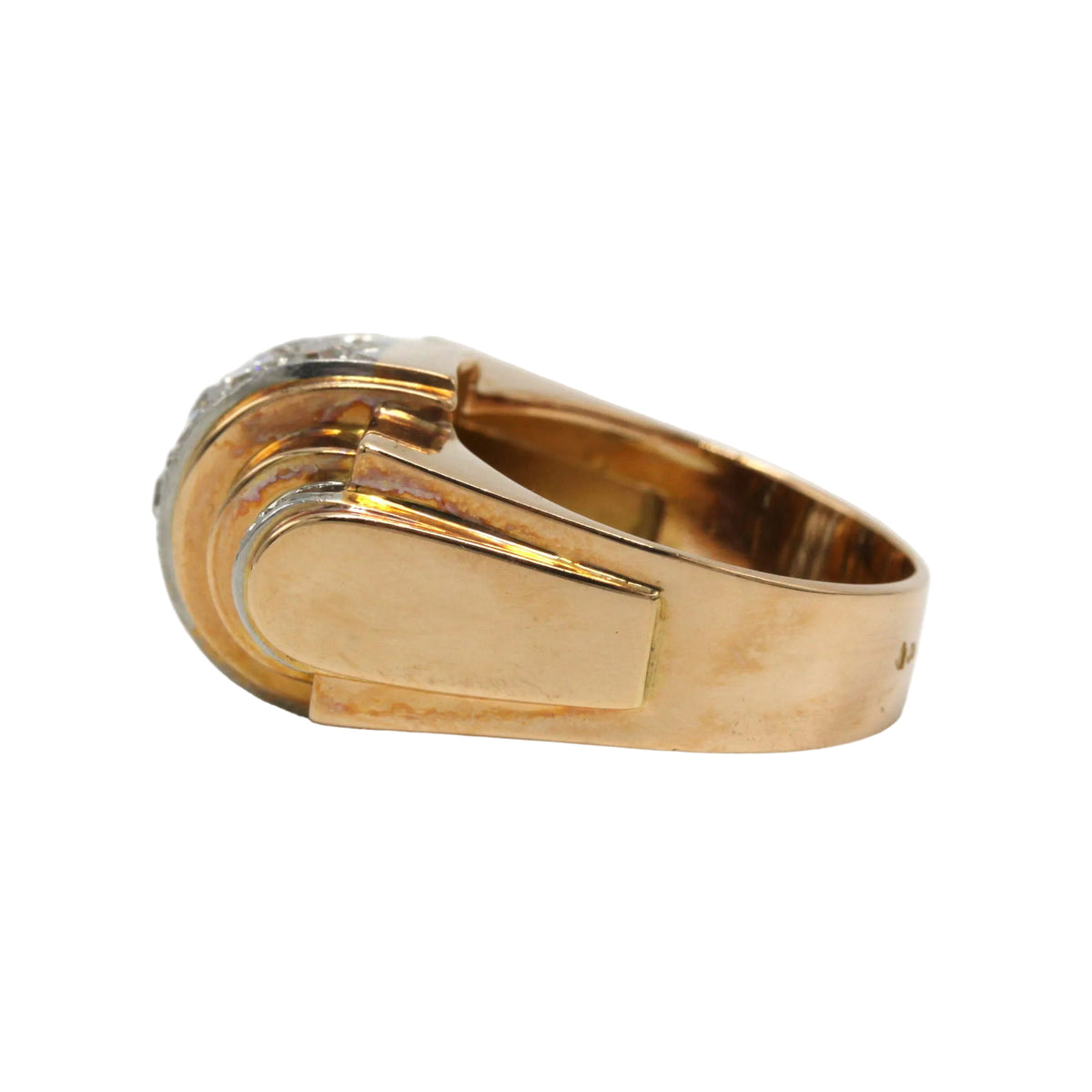 Bague Tank en or jaune, platine et diamants