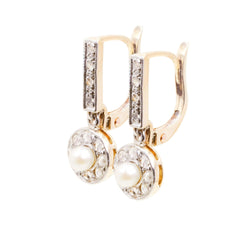 Boucles d'oreilles Dormeuses en or jaune, perles et diamants