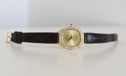 Montre VACHERON CONSTANTIN POUR CHAUMET en or jaune, cuir et diamants