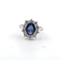 Bague Marguerite en or blanc, saphir et diamants