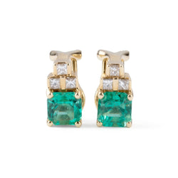 Boucle d'oreille or jaune, émeraude et diamants princesses - Castafiore