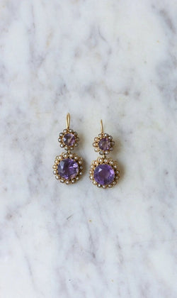 Boucles d'Oreilles Améthystes et Perles Or Rose - Castafiore