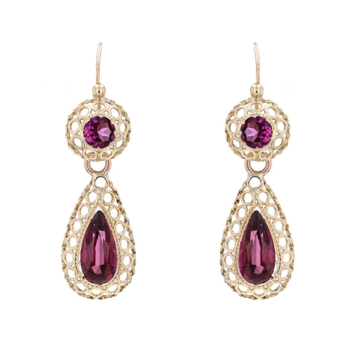 Boucles d'oreilles ANCIENNES Dormeuses en or jaune et grenats - Castafiore