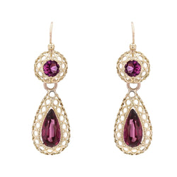 Boucles d'oreilles ANCIENNES Dormeuses en or jaune et grenats - Castafiore